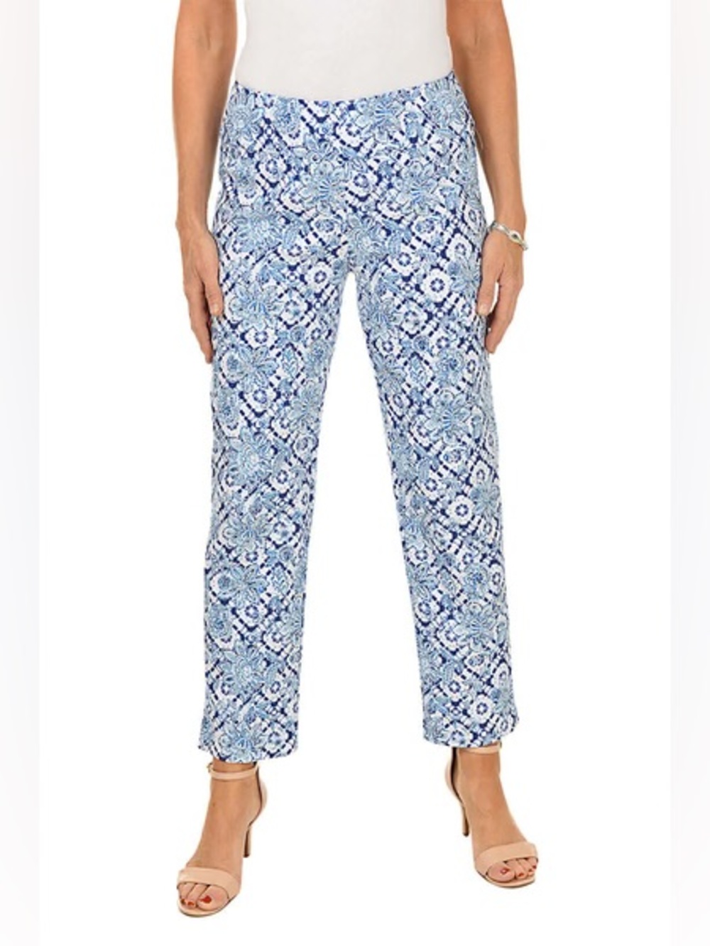 Zac and Rachel Floral Tie Dye Pull-On Ankle Pants, Size 14